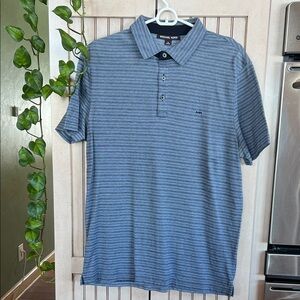 Michael Kors Navy and Gray Striped Polo Shirt